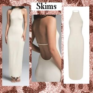 SKIMS Cloud Halter Long Dress Ecru